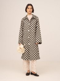 Classic Betty Argyle-inspired Geometric Print Trench Coat