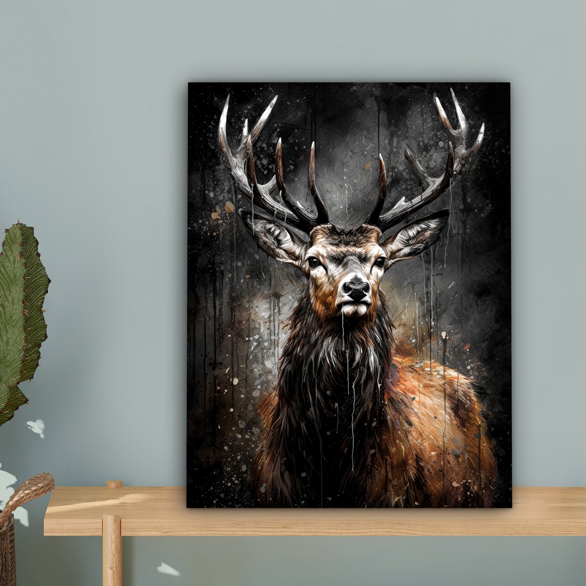 Leinwand Malerei - Wanddekoration Hert - Schwarz - Tier - Hirschbett - Wanddekoration Wohnzimmer - Schlafzimmer Dekoration - Raumzubehör - Leinwand Gemälde