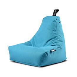 Bright orange outdoor bean bag chair with a compact, rounded shape and a sturdy handle for easy portability.