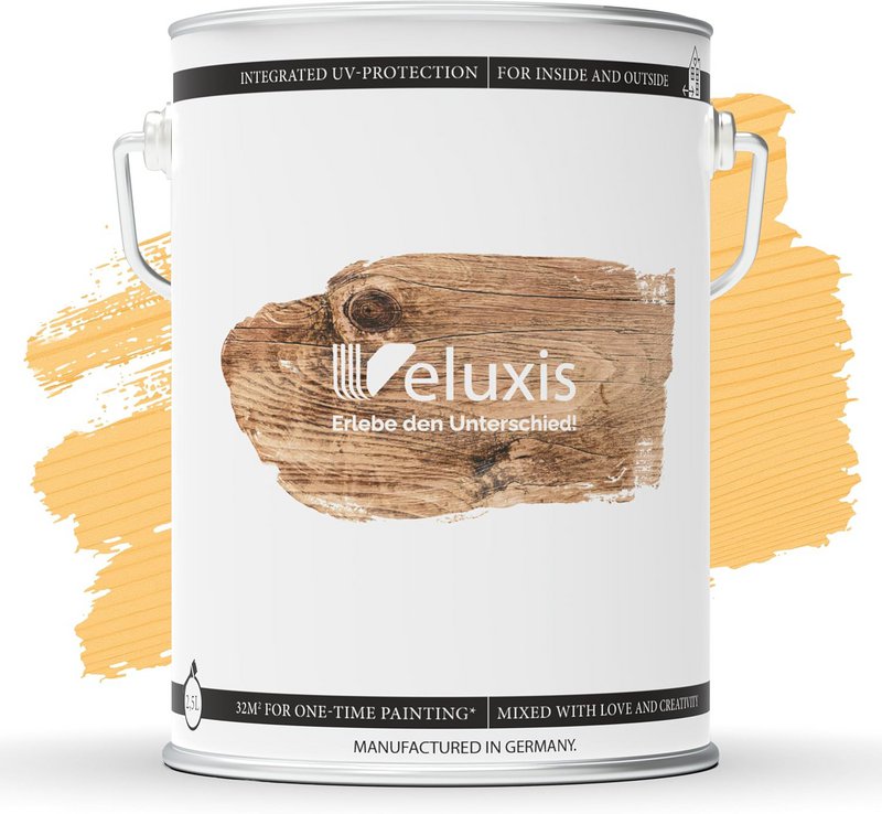 Veluxis® Hochwertige Holzlasur für Innen und Außen - 2,5 Liter, seidenglänzend, lösemittelfrei und UV-stabil, wetterfest - Made in Germany (Kiefer)
