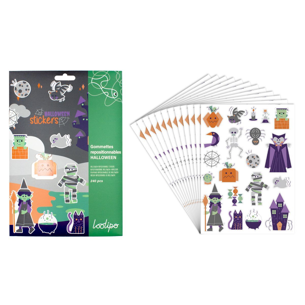 PEGATINAS DE PAPEL REPOSICIONABLES - HALLOWEEN - 2 - 8 cm - 240 uds - Colores surtidos