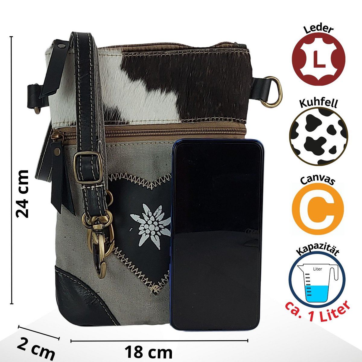 Nieuwe Domelo Dirndl schoudertas - Oktoberfest traditionele tas. Tas met edelweiss & hart design - traditionele kleine crossbody tas gemaakt van canvas & koeienhuid. kopiëren