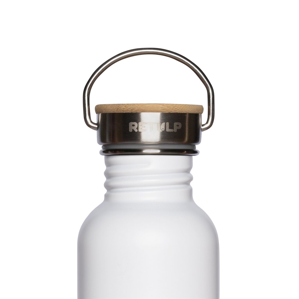 Edelstahl-Trinkflasche mit Bambusverschluss, 500 ml Stiel, WEISS
