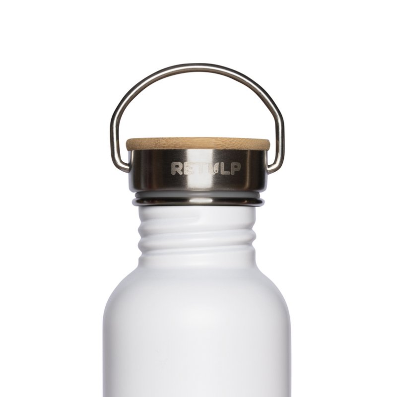 Rustfrit stål drikkeflaske bambus låg 500 ml stilk HVID
