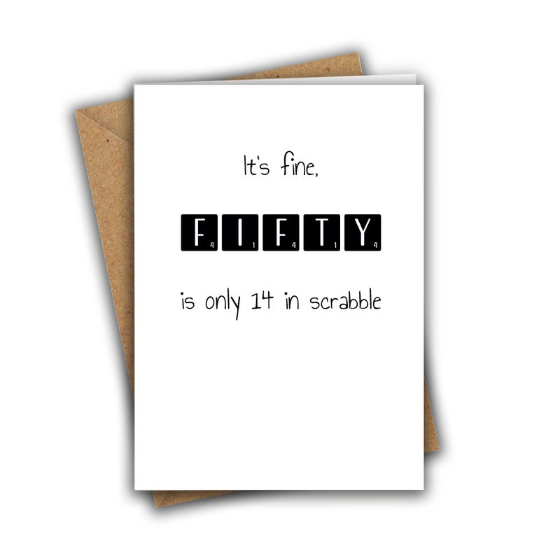 Fifty is Only 14 in Scrabble 50th Birthday Card