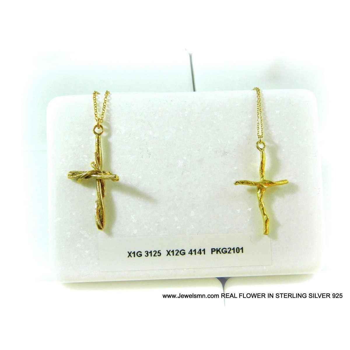 Gold Cross Necklace, Handmade Nature Jewelry, Organic Branch Pendant, Gift for Faith & Protection, Sterling Silver 925 Twig