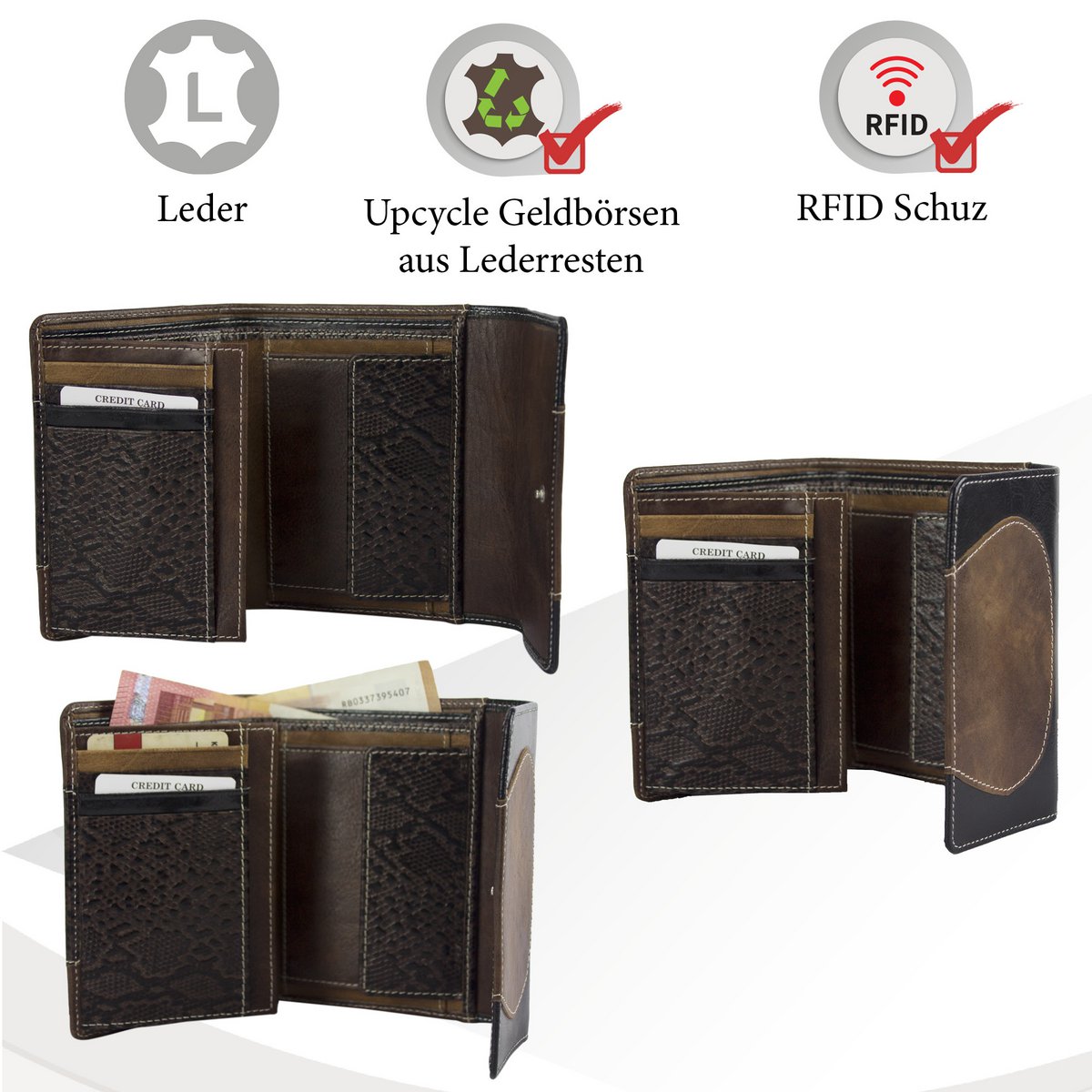 Sunsa damesportemonnee. Leren portemonnee. Portemonnee met RFID-bescherming. Portemonnee gemaakt van overgebleven leer. middelgrote portemonnee voor dames met veel creditcardvakjes - portemonnee voor dames, cadeau-idee