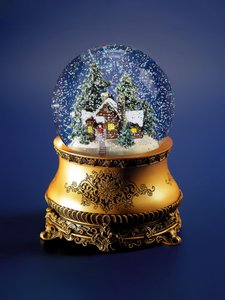 “Little House in the Forest” Christmas musical snow globe, glass, with lights and automatic snowstorm