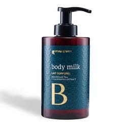A moisturizing body milk with a light, creamy texture. Contains nourishing ingredients like shea butter and vitamin B to hydrate and soften skin.