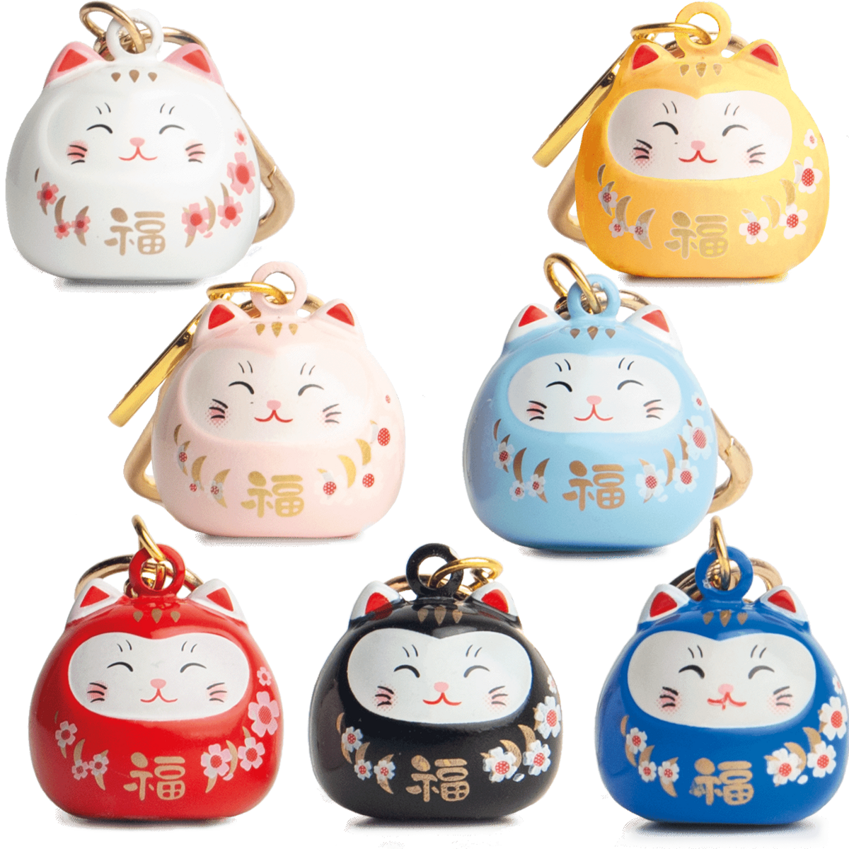 Edo Sleutelhanger Lucky Cat, 2cm, metal, color mix, 14 pcs
