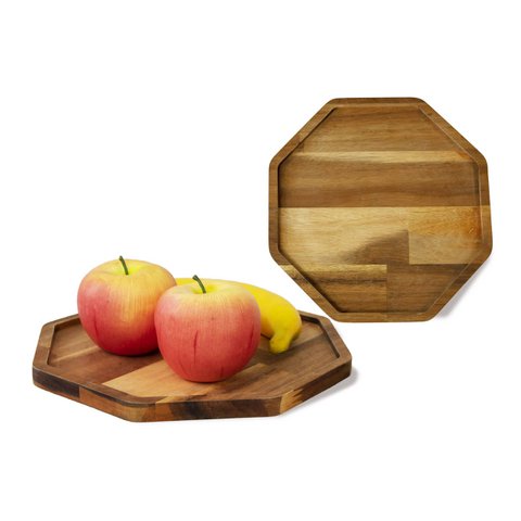 Set 2 Achteck Holzteller Serviertablett Servierplatte | Handgemachtes schickes dekoratives rustikales Tellertablett für Brot, Obst, Kaffeetisch, Nachmittagstee-Desserts