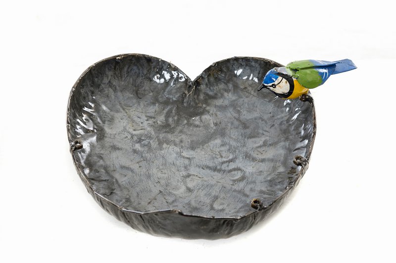 Mangeoire pour animaux de compagnie en métal ZIMBA-ARTS, mésange bleue simple, grand cœur