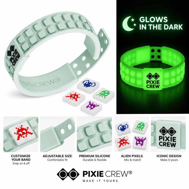 PIXIE CREW-armbånd – Glow-in-the-Dark rumvæsner, Stjernehvid