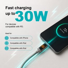 Cable NOVOTECK S-144 USB-C a Lightning: carga rápida de 30 W, 1 m, indicador LED y transferencia de datos