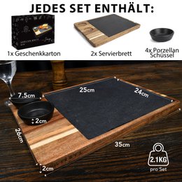 Scheda di servizio XXL 'Domingo' 2 set in legno FSC® Acacia con piastre di ardesia e salse