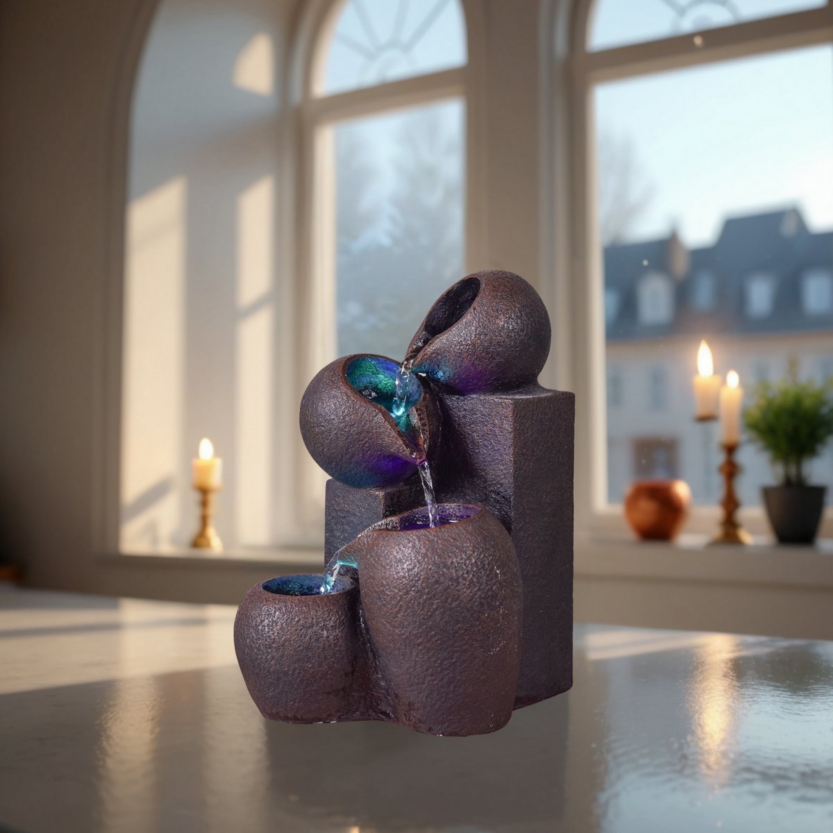 Binnenfontein - Luba - Zen en ontspannende sfeer - Gekleurd ledlicht - Trapsgewijze stroom - Decoratief cadeau-idee