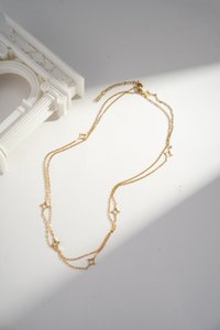 Star Long Necklace - Gouden roestvrij staal en hemelse aanraking