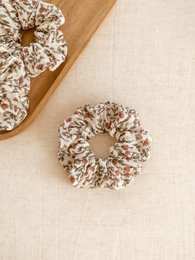 Wide Scrunchie / olive + terracotta petals
