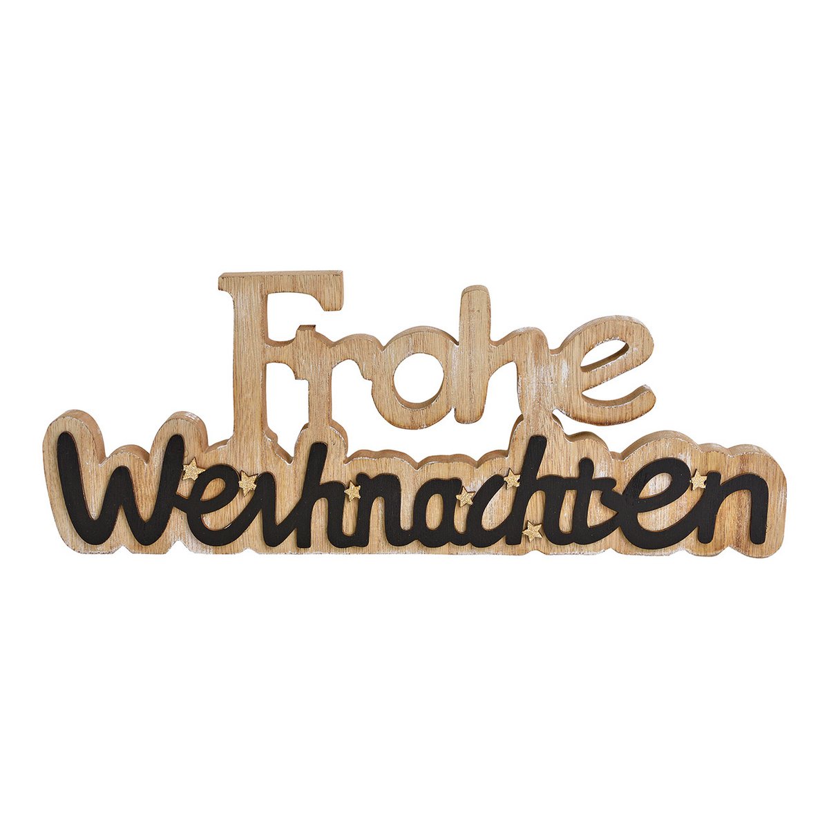 Display, lettering, Merry Christmas made of natural wood, black (W/H/D) 40x15x2cm