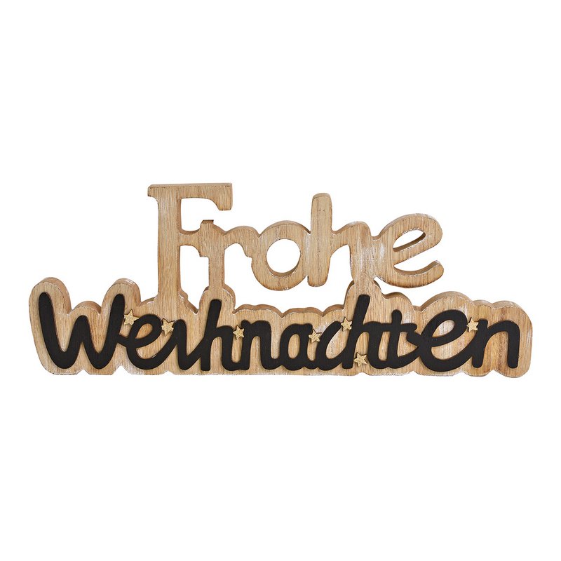 Display, lettering, Merry Christmas made of natural wood, black (W/H/D) 40x15x2cm