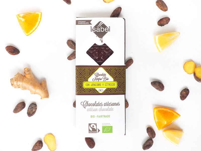 TABLETA BIO: Chocolate Negro con Jengibre y Cítricos (caja de 10 unidades de 80g)