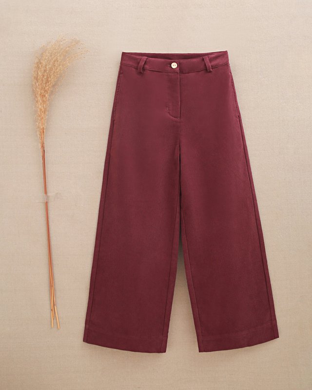 Pantalon long en velours côtelé pour fille couleur aubergine P80-11604175
