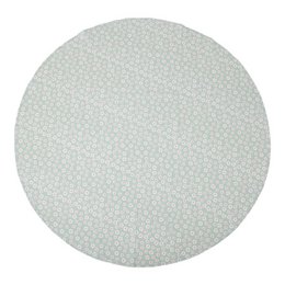 A round green tablecloth with a floral pattern of white and pink daisies. The tablecloth is 160cm in diameter.
