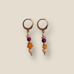Earrings Lina gold - color, hoop earrings with red and orange beads