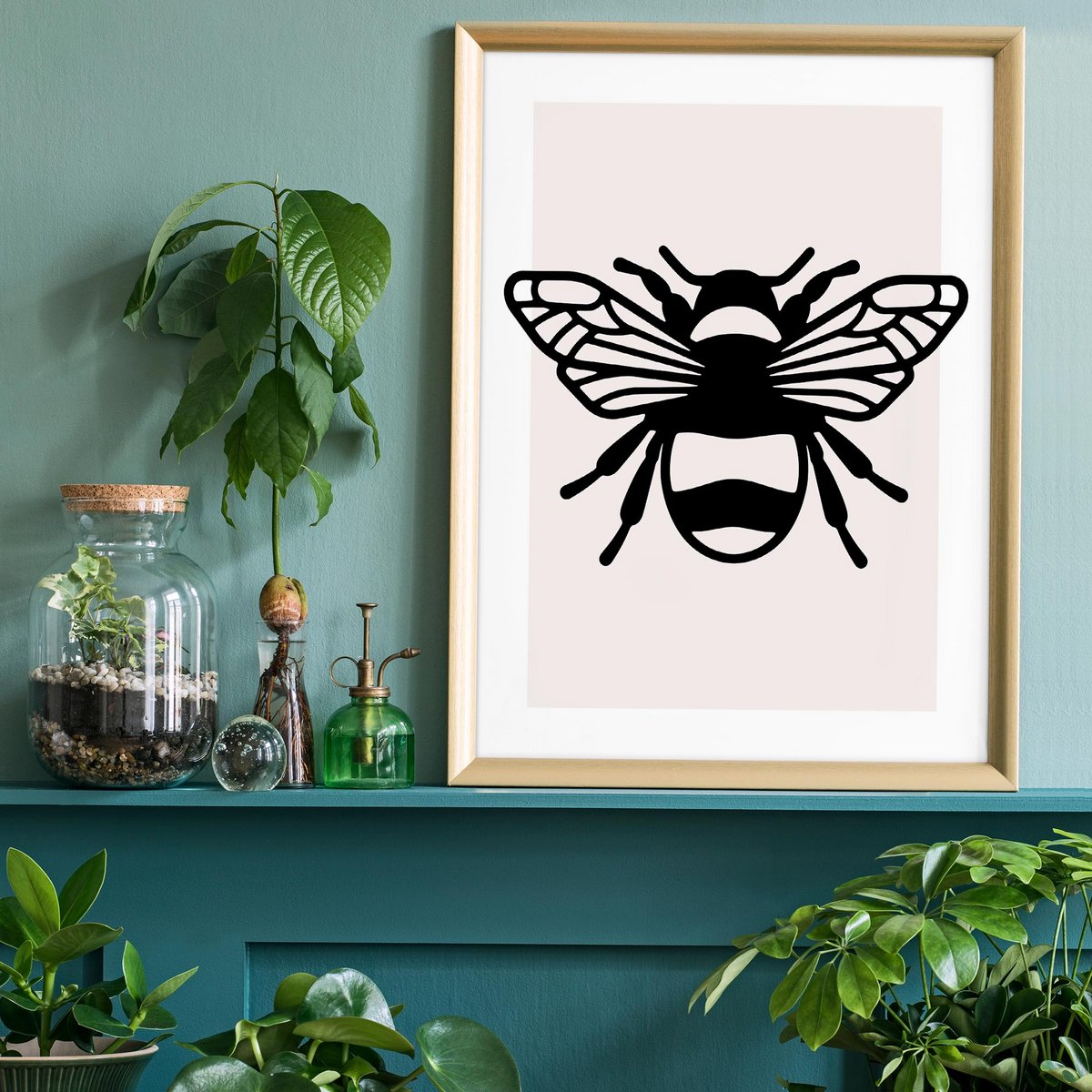 Bee Black And White Illustration Print