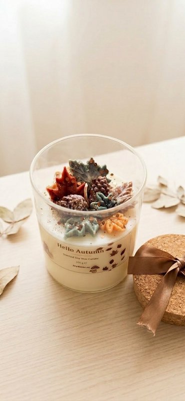 Bougie parfumée Hello Autumn – Citrouille Épices & Vanille – 250g – Faite à la main – Bougie d’automne de luxe en verre