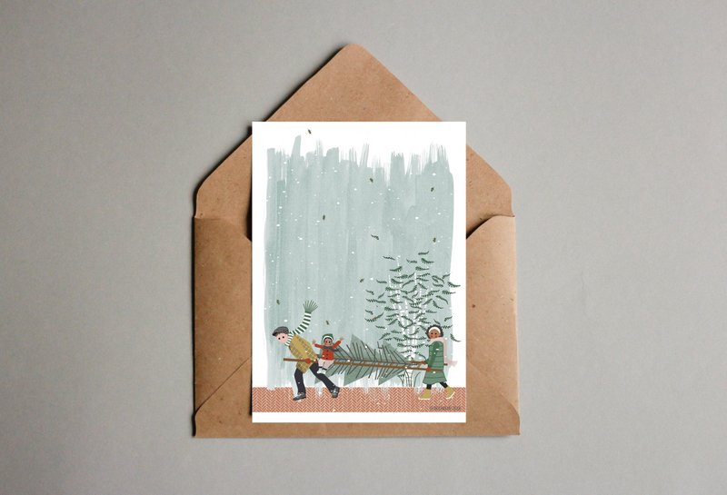 Postkarte - Serie 'Weihnachten' - 'Wie man diesen Baum nach Hause bringt' - Leiter