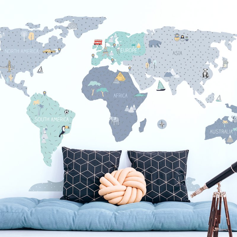Adesivo da parete | Mappa del mondo blu