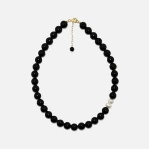 Obsidian & Pearl Necklace – 10mm Beaded Gemstone Jewerly