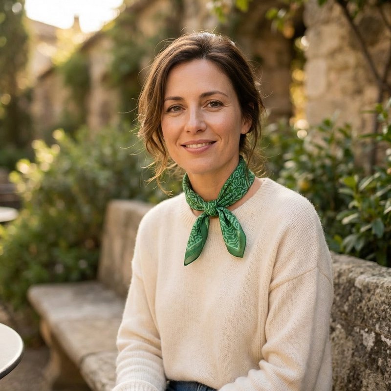 Green Square Silk Scarf Fihri