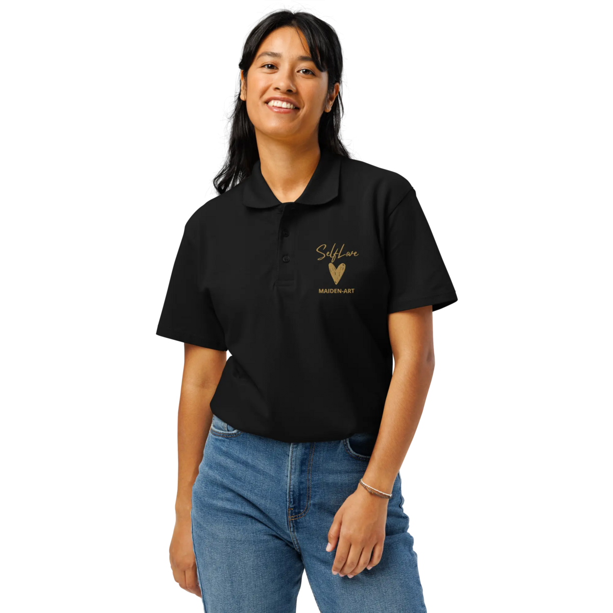 Polo de piqué Self Love Premium con bordado Old Gold