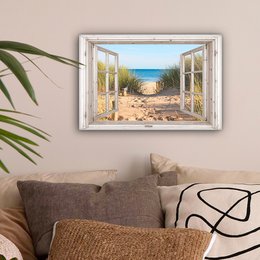 Canvas Maleri - Wall Decoration - View - Beach - Sea - Dunes - Sand - Water - Helmgras