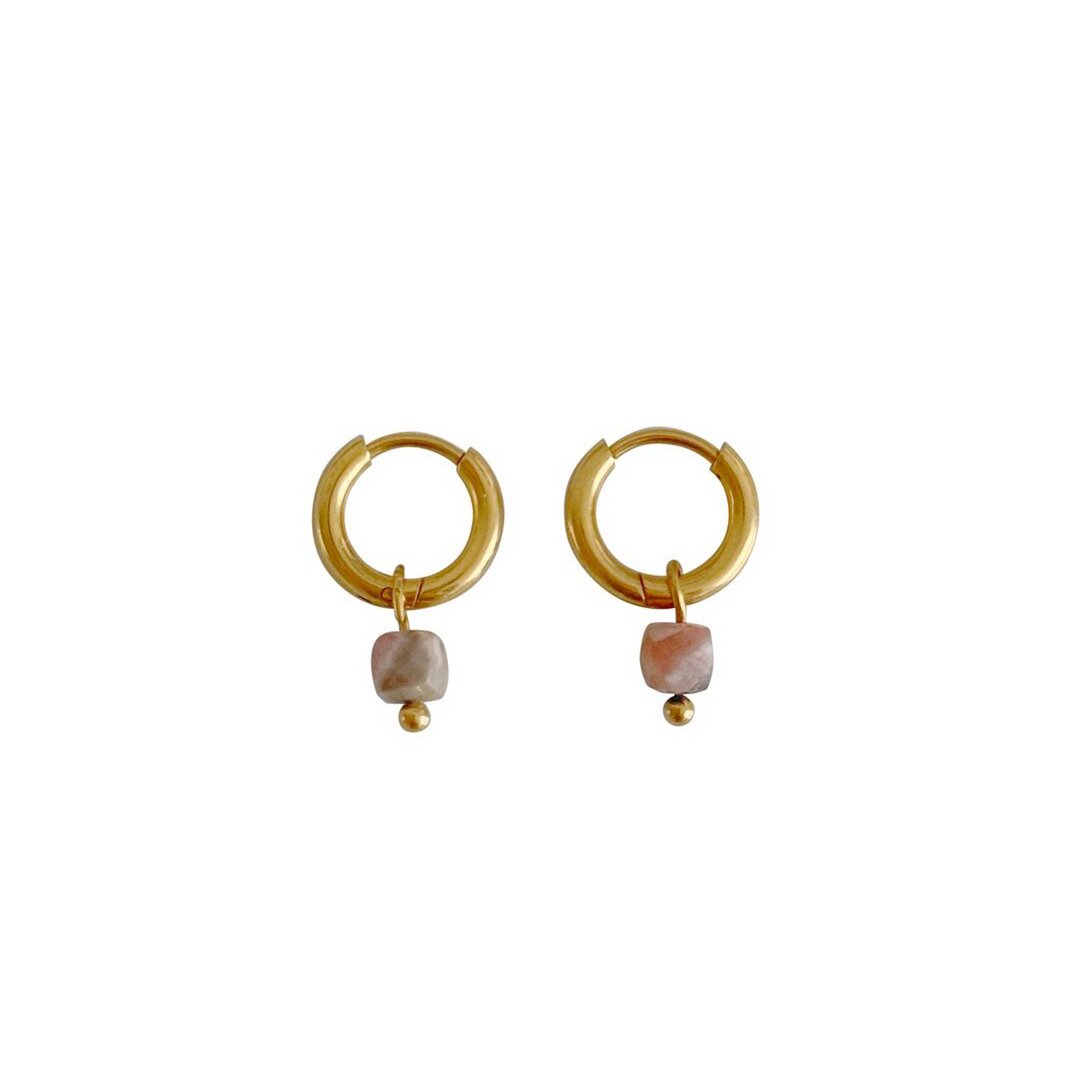 Rhodochrosite Earrings - Gold