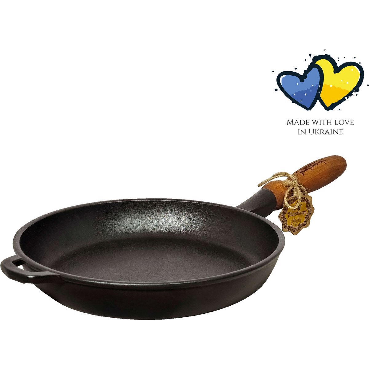 Frying pan cast iron - Ø 24 x 4 cm - cast iron pan for all heat sources - Wooden handle - PFAS Free - Black