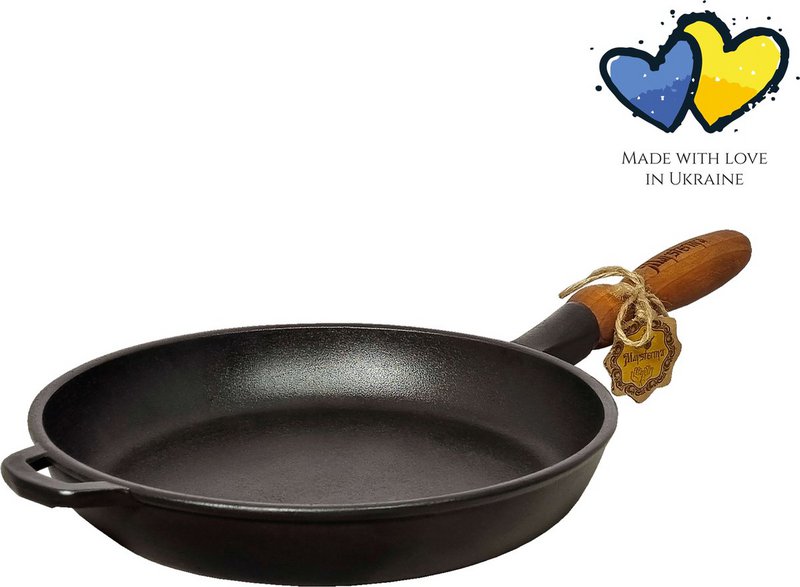 Frying pan cast iron - Ø 24 x 4 cm - cast iron pan for all heat sources - Wooden handle - PFAS Free - Black