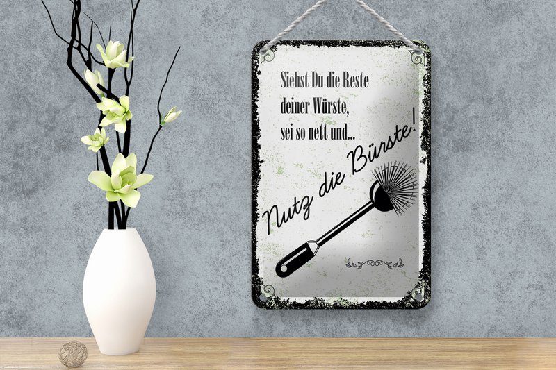 Targa in metallo con scritta divertente, vedi gli avanzi, usa il pennello, cartello 12 x 18 cm