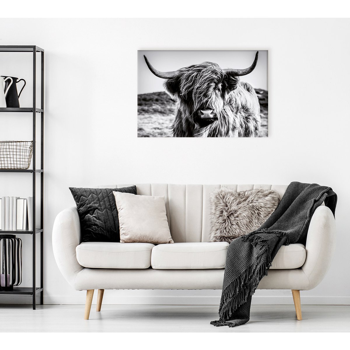 Wandfoto HOCHLANDRIND 60x90 cm canvas foto op spieraam decoratie modern