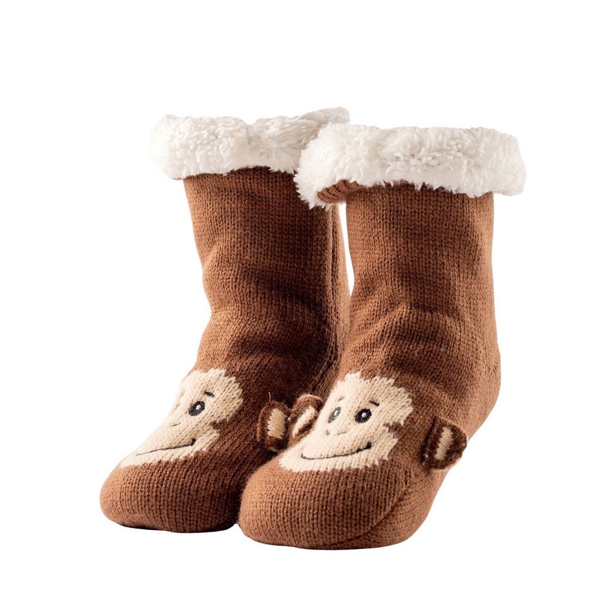 MONKEY - Home socks - Size 31/34 - Non-slip - Sherpa lining - Partridge - Brown