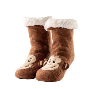 MONKEY - Home socks - Size 31/34 - Non-slip - Sherpa lining - Partridge - Brown