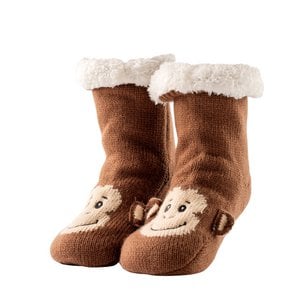 MONKEY - Home socks - Size 31/34 - Non-slip - Sherpa lining - Partridge - Brown