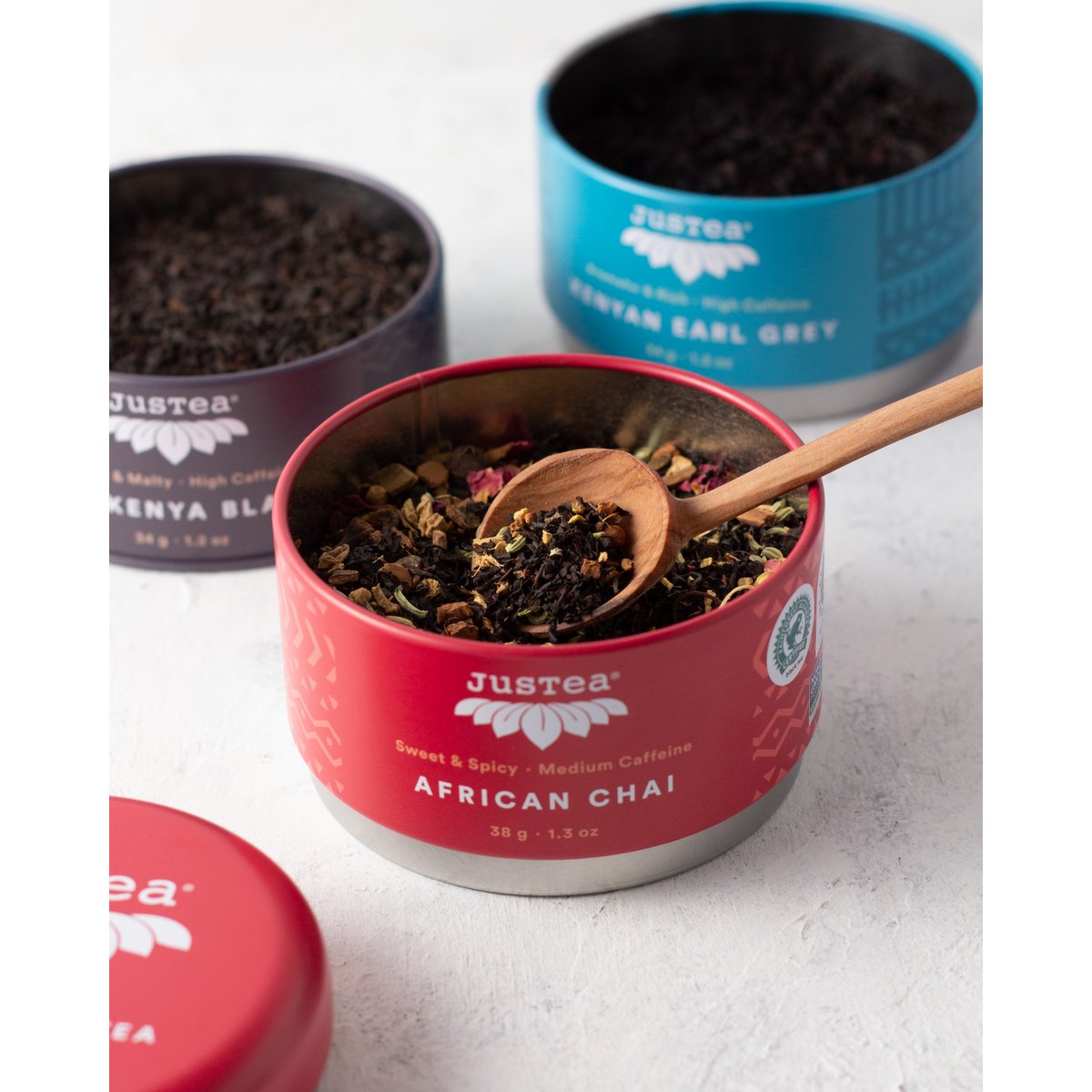 Justea | Trio czarnej herbaty | Sztaplowane Puszki Herbaty | Herbata sypana | organiczne | sprawiedliwy handel