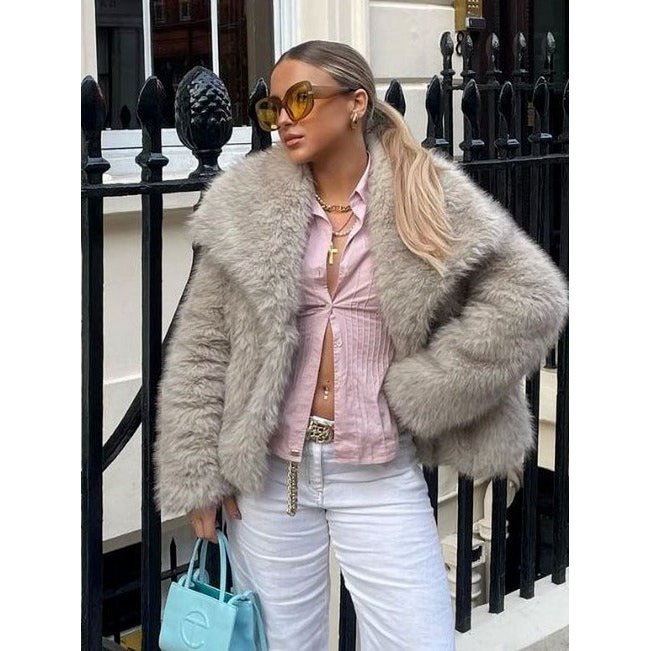 Winter Plush Coat Fashion Warm Thicken Fluffy Lapel Jacket Outwear Casual Long Sleeve Tops Womens Clothing