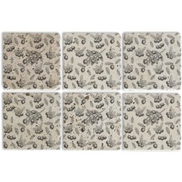  Set of 6 natural stone coasters with olive design, suitable for use as trivets.