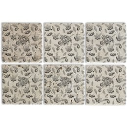 Set of 6 natural stone coasters with olive design, suitable for use as trivets.