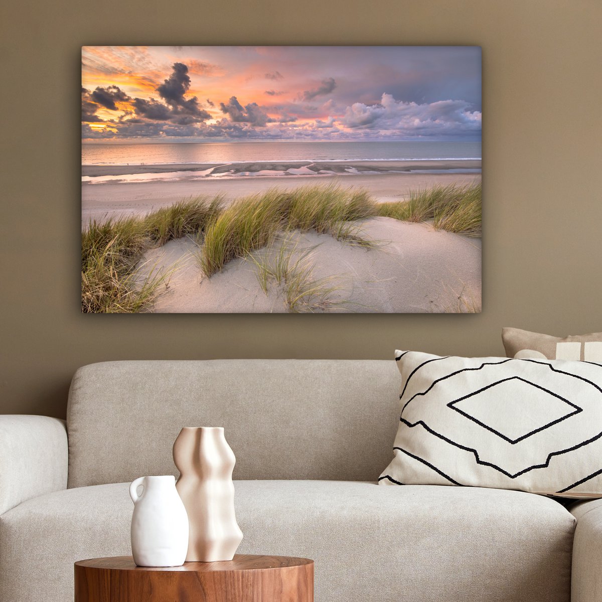 Pintura de lona - Decoración de pared - Sunset - Dune - Playa - Plantas - Mar