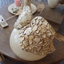 Grave decoration, ceramic, ball, D= approx. 18 cm, ceramic ball, wings attached, unique, frost-proof decoration, handwork, gift, grave decoration